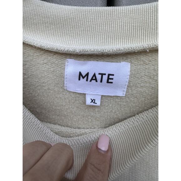 MATE The Label Organic Fleece Cropped Vintage Sweatshirt Bone Sz XL Athleisure - Picture 6 of 11
